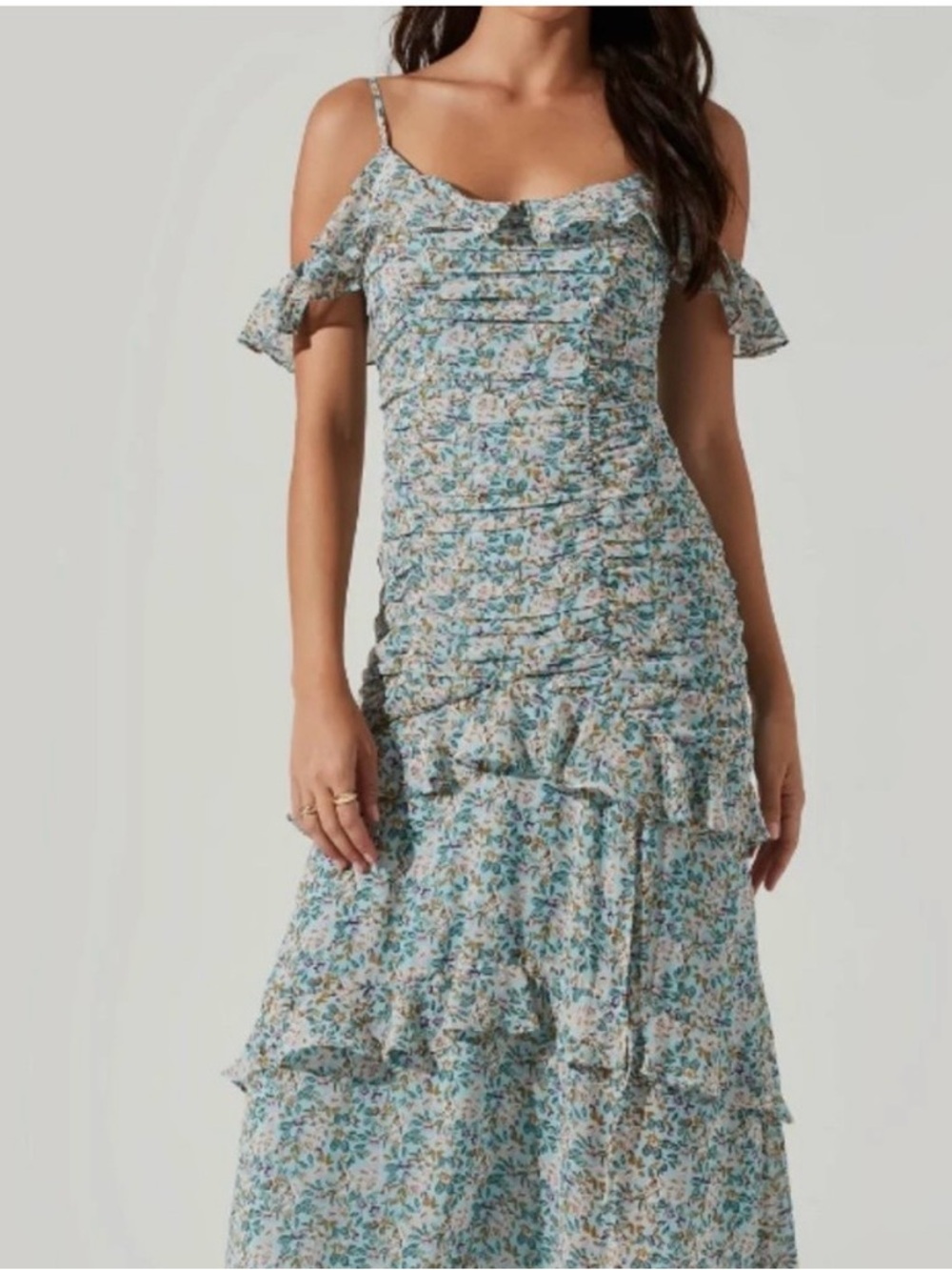 Astr Daisy Dell Floral Ruffle Cold Shoulder Midi Dress